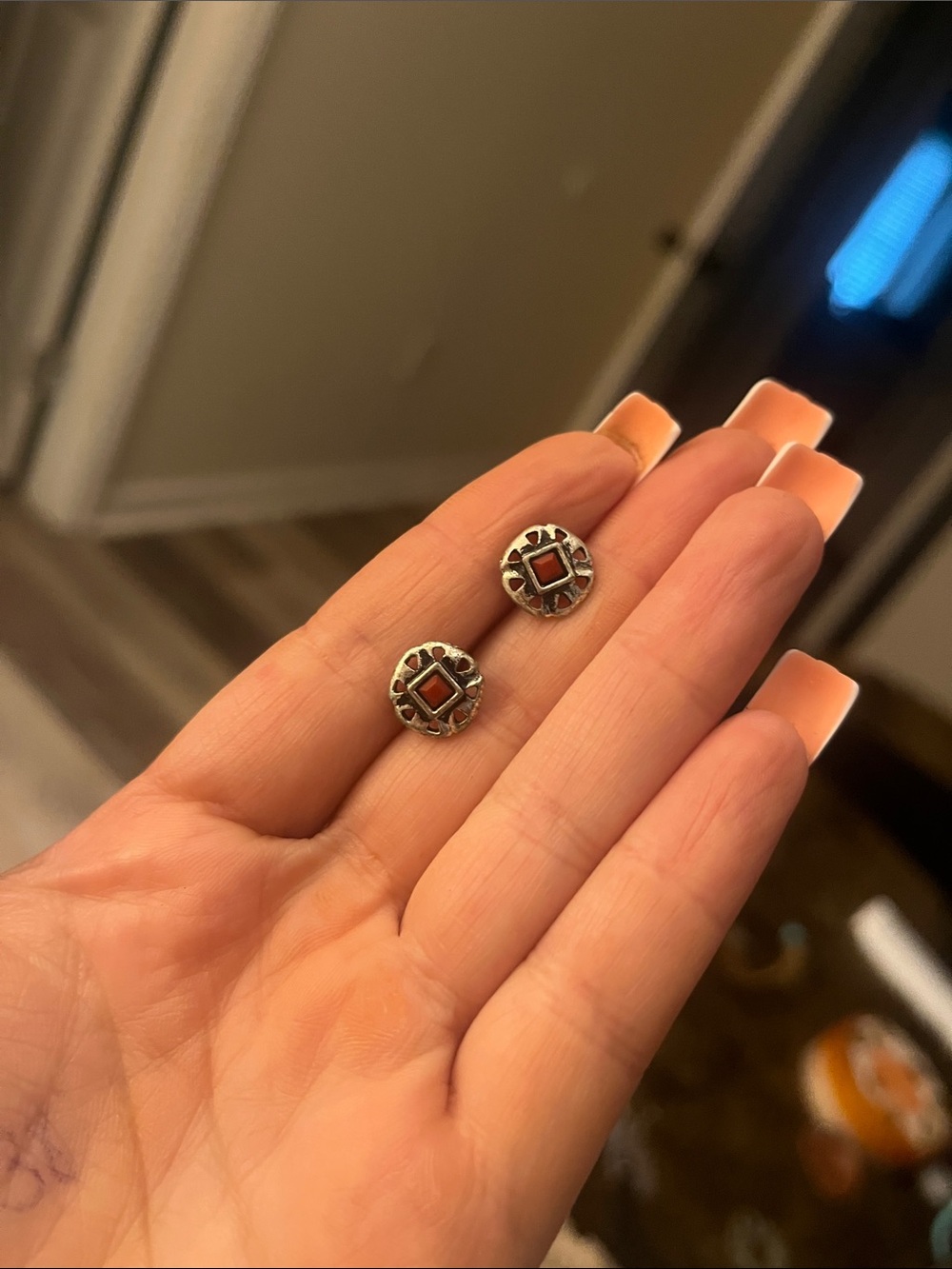 Sterling Silver Red Stone Stud Earrings - Women Jewelry